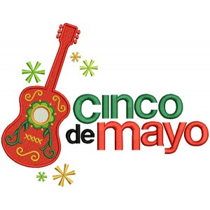 Cinco De Mayo Colorful Guitar Filled Machine Embroidery Design Digitized Pattern